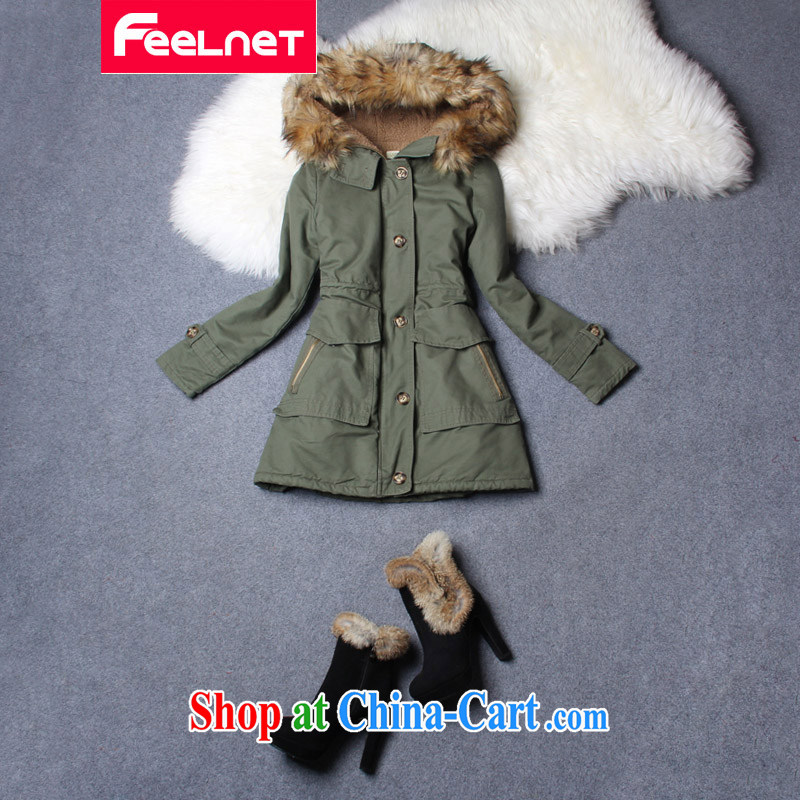 The feelnet Code women's coats Korean women's clothing 2015 new large code mm thick winter new Europe XL wind jacket 1492 army green the code 6 XL, FeelNET, shopping on the Internet