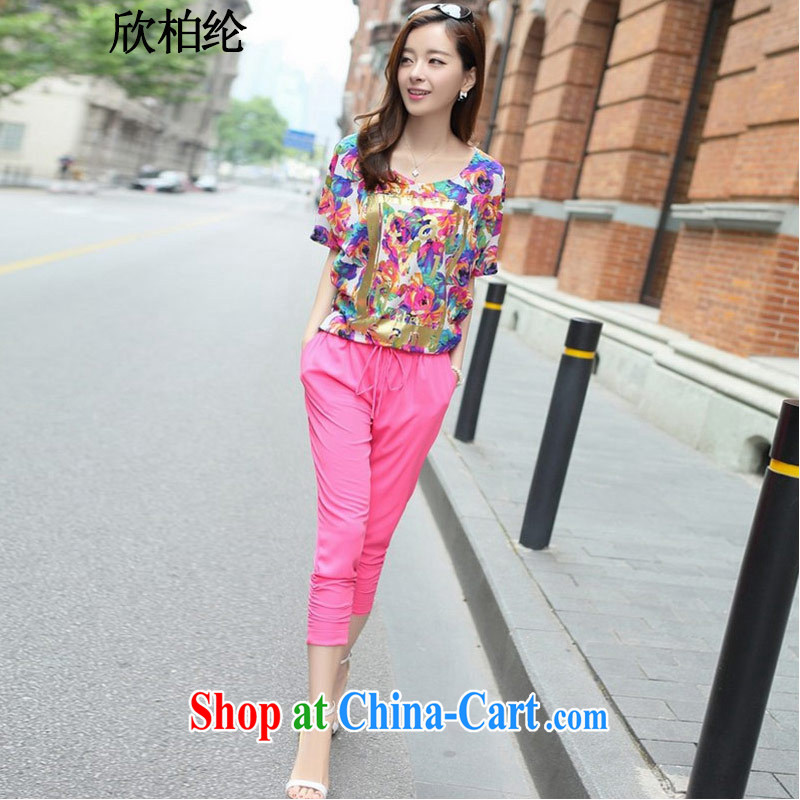 Yan Po Lun 2015 spring and summer new, larger women is the increased emphasis on M short-sleeved T-shirt Han version 7 pants Leisure package female B of 9896 red (T-shirt + pants) 4 XL, Bo Yan, William, and shopping on the Internet