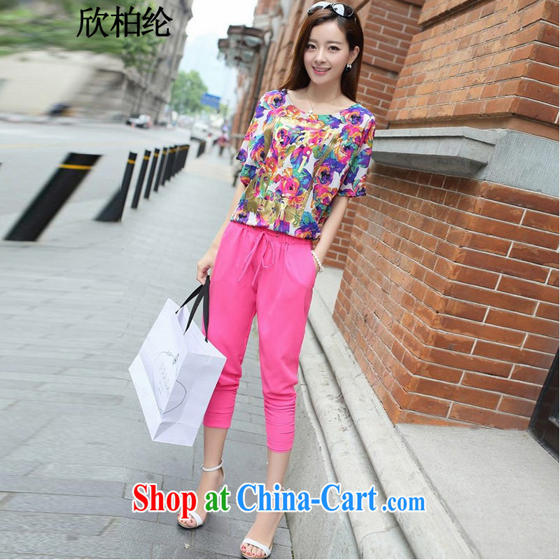 Yan Po Lun 2015 spring and summer new, larger women is the increased emphasis on M short-sleeved T-shirt Han version 7 pants Leisure package female B of 9896 red (T-shirt + pants) 4 XL, Bo Yan, William, and shopping on the Internet