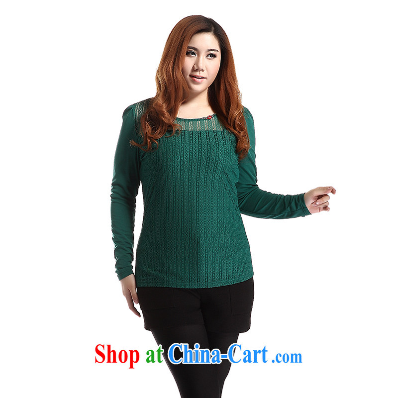 Slim Li Su-new, larger female graphics thin lace round-collar long-sleeved T-shirt solid Q 6185 dark green thick XL, slim Li-su, and shopping on the Internet