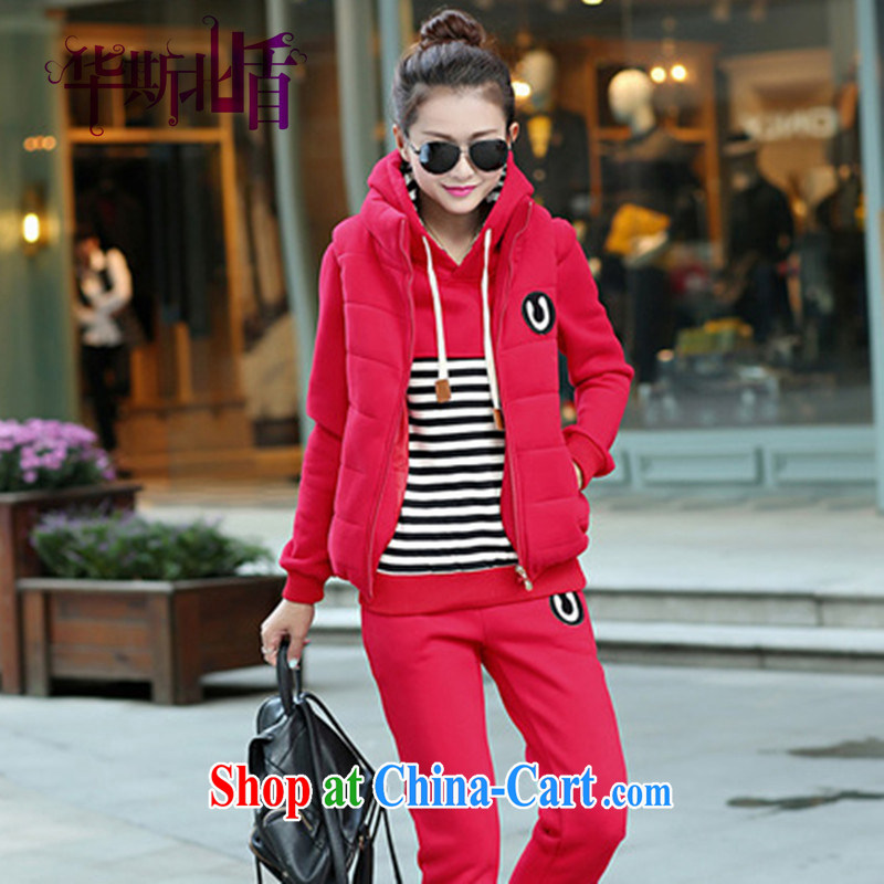 2014 new sweater girl sweater Kit hip trendy fashion College wind zip girls fall/winter Korean version and the lint-free cloth thick 3-Piece sweater set up and down trousers Kit large red XXL and North shields, shopping on the Internet