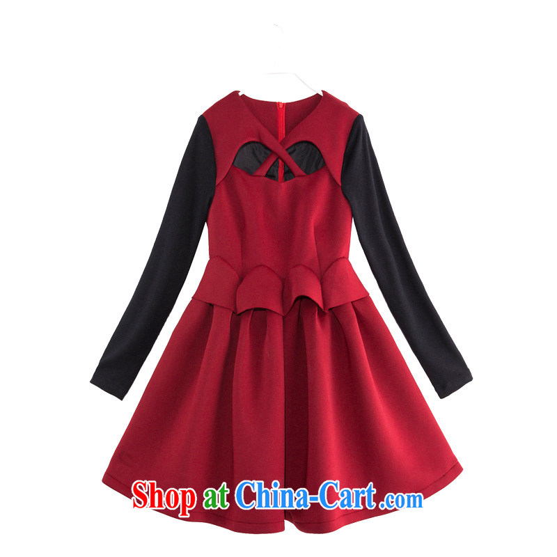 Constitution and colorful delivery female small dress Korean Palace style high waist shaggy dress Package Mail and ventricular hypertrophy, small red sexy round-collar long-sleeved thick night deep red XXXXL, constitution, Jacob (QIANYAZI), online shopping