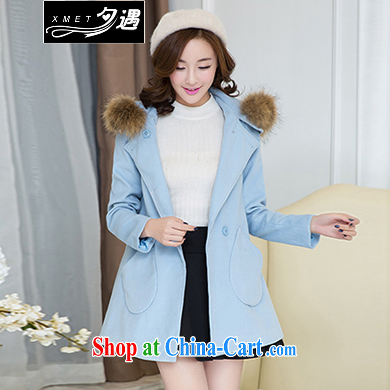 Overnight in winter 2014 the new women's coats Korean Goddess in long hair? jacket female 33,563 blue quality version XL