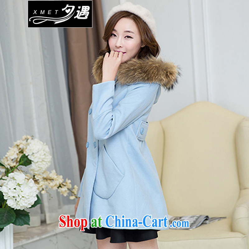 Overnight in winter 2014 the new women's coats Korean Goddess in long hair, it jacket girls 33,563 blue quality version XL, overnight, and shopping on the Internet