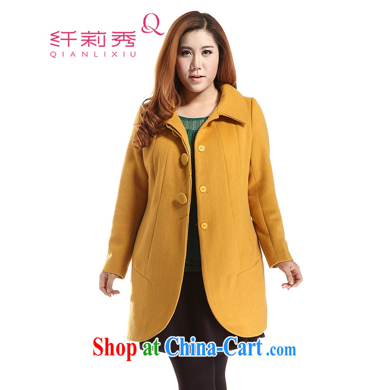 Slim LI Sau 2014 autumn and winter new, larger female lapel simple tulip-wool so the coat jacket Q 6375 yellow XL