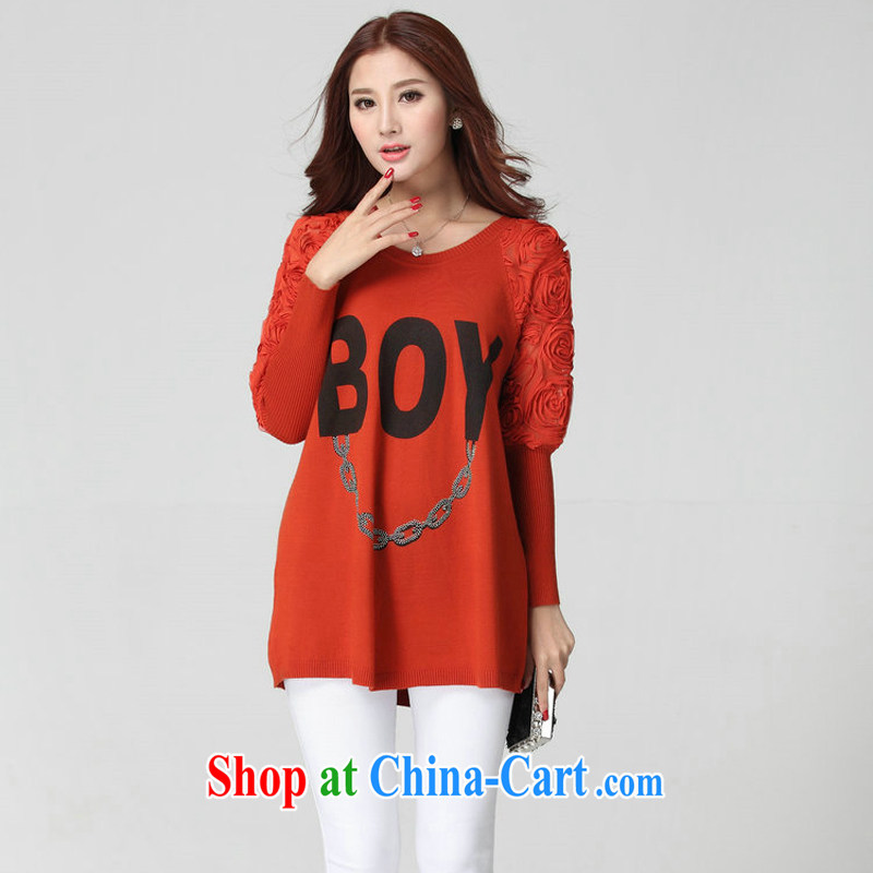 Constitution, 2015 new autumn and winter new thick mm female sweet rose lace Palace retro T shirts and ventricular hypertrophy, elegant knitted T-shirt orange red the code are code, constitution, and, shopping on the Internet
