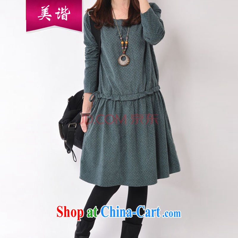 The US market fall 2015 with new female Korean girls with the Code leisure elastic wave point stitching long-sleeved dresses dark M counters quality