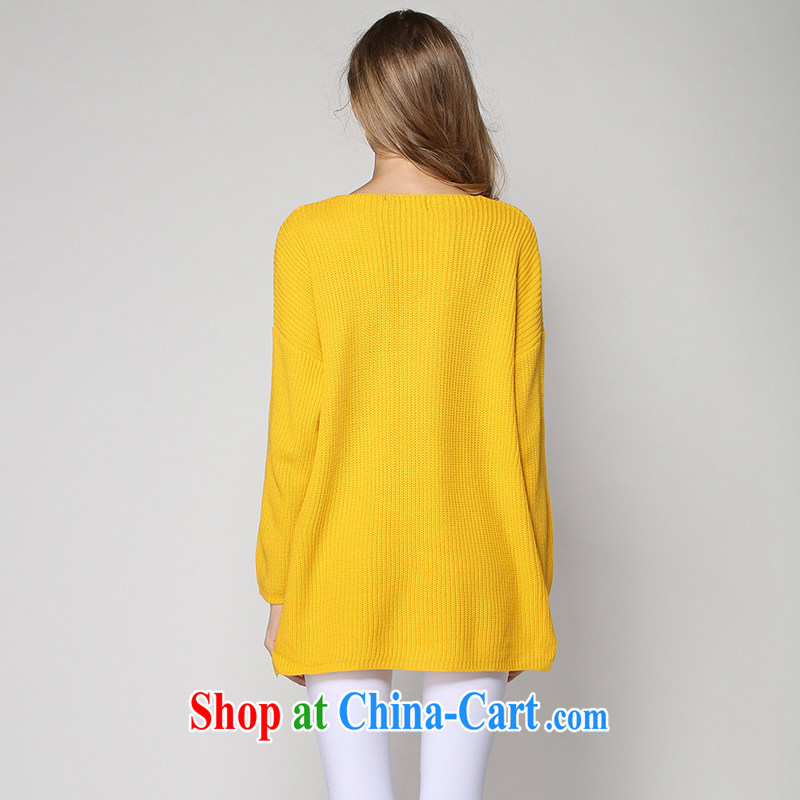 Connie's dream 2014 autumn and winter, the load is increased, female 200 European and American Jack Simple V collar long-sleeved sweater Solid Color loose video thin knitted T-shirt 2006 yellow XXXXL, Connie dreams, and shopping on the Internet
