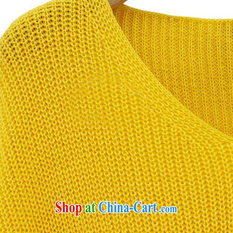 Connie's dream 2014 autumn and winter, the load is increased, female 200 European and American Jack Simple V collar long-sleeved sweater Solid Color loose video thin knitted T-shirt 2006 yellow XXXXL, Connie dreams, and shopping on the Internet