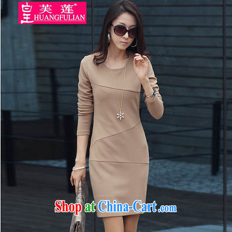 Rather than be Lin 2015 autumn and winter, the female long-sleeved Anti-Wrinkle OL skirt solid temperament XL thick MM cultivating graphics thin dresses 977 apricot 5 XL, not be Lin (HUANGFULIAN), online shopping