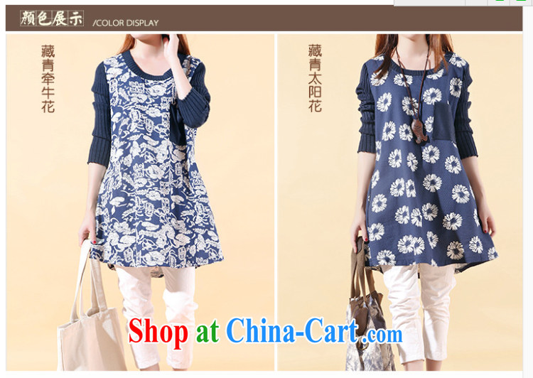 Yao her 2014 autumn and winter, new loose the code female ethnic wind cotton the Stamp Duty stitching knitting long-sleeved dresses blue Sun Flower XXL pictures, price, brand platters! Elections are good character, the national distribution, so why buy now enjoy more preferential! Health