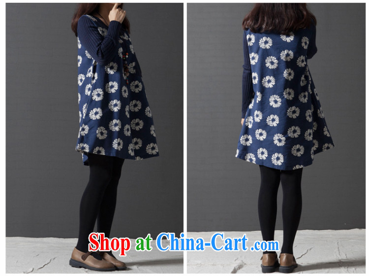 Yao her 2014 autumn and winter, new loose the code female ethnic wind cotton the Stamp Duty stitching knitting long-sleeved dresses blue Sun Flower XXL pictures, price, brand platters! Elections are good character, the national distribution, so why buy now enjoy more preferential! Health