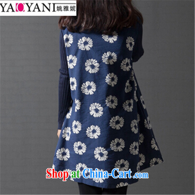 Yao her 2014 fall and winter new loose the Code women Ethnic Wind cotton the Stamp Duty stitching knitting long-sleeved dresses blue Sun Flower XXL, Yao her (YAOYANI), online shopping