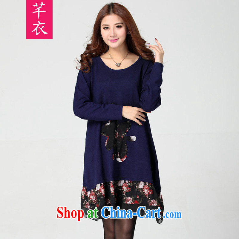 Constitution Yi Korean version 2015 autumn and winter new XL girls thick mm leisure loose stamp leave two stylish and beautiful lady long-sleeved knitted dress royal blue large code is code, constitution and clothing, and shopping on the Internet