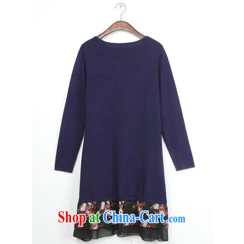 Constitution Yi Korean version 2015 autumn and winter new XL girls thick mm leisure loose stamp leave two stylish and beautiful lady long-sleeved knitted dress royal blue large code is code, constitution and clothing, and shopping on the Internet
