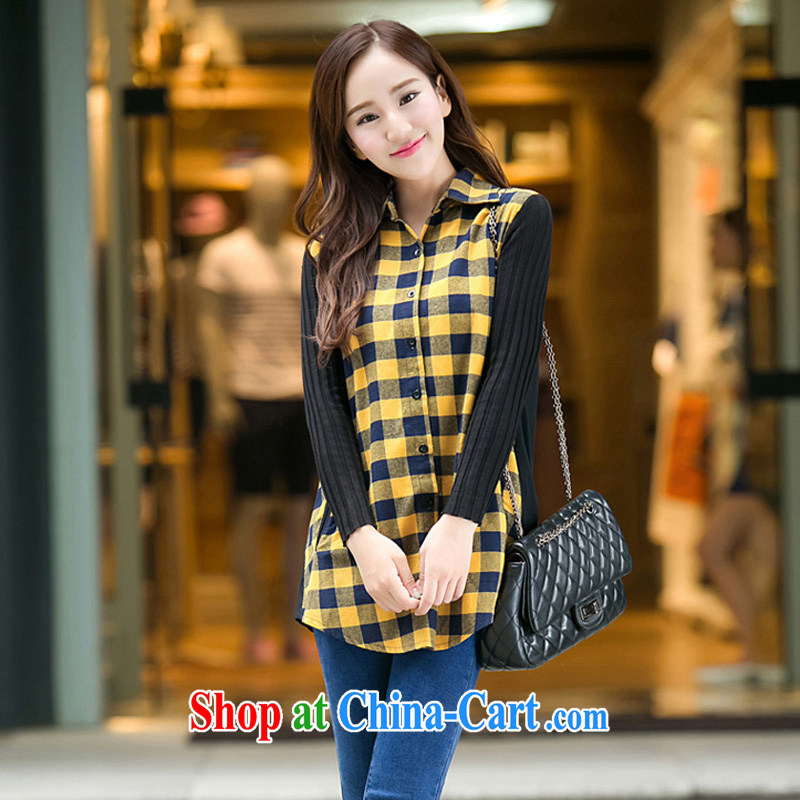 King, female 2014 autumn and winter new cotton graphics thin checkered shirt and indeed increase 200 Jack mm thick shirt yellow 5 XL, Jade Yi Shu, shopping on the Internet