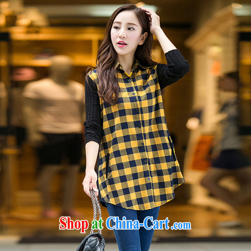 King, female 2014 autumn and winter new cotton graphics thin checkered shirt and indeed increase 200 Jack mm thick shirt yellow 5 XL, Jade Yi Shu, shopping on the Internet