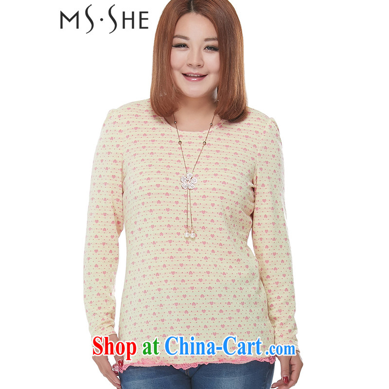MsShe XL female round-collar stamp duty cultivating long-sleeved shirt T clearance 2420 m yellow 3 XL