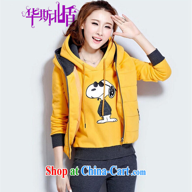 New winter clothes cartoon sweater 3 piece set the lint-free cloth thick aura beauty graphics thin female Korean version the code female sport and leisure T-shirt, a trousers Kit yellow XXL and North shields, shopping on the Internet