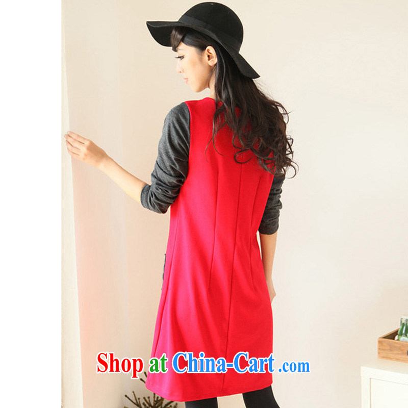 King, female 200 Jack spring Korean retro stitching and indeed increase graphics thin long-sleeved thick mm dresses red spell gray knocked color XL (weight 180 - 200 jack wear), HAPPY HUT, shopping on the Internet