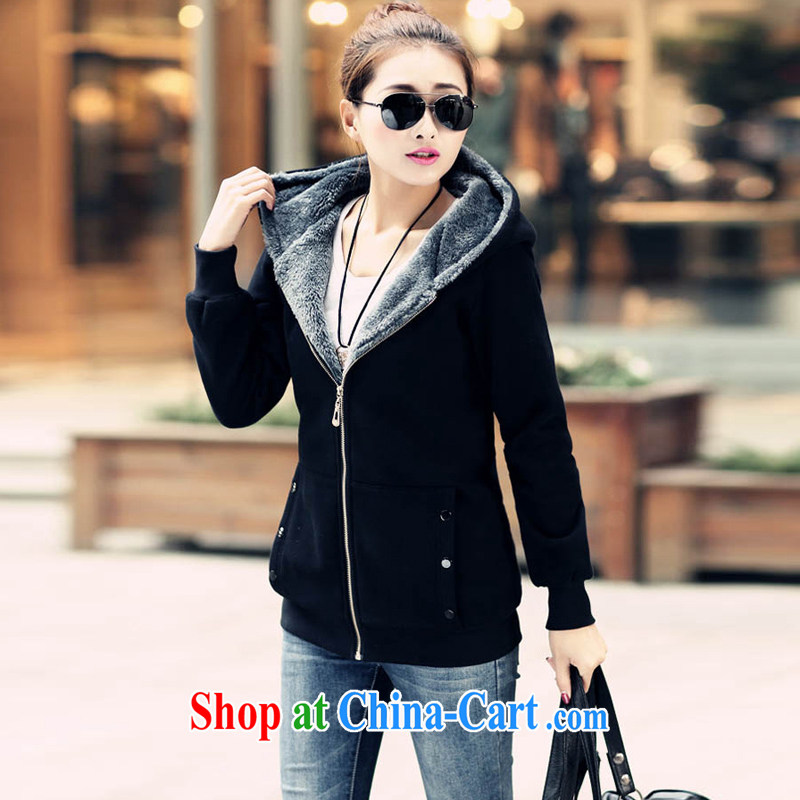 The Code's 2014 fall and winter, new, long, and thick warm zip-cap the lint-free cloth larger sweater black 6 XL, Jade Yi Shu, shopping on the Internet