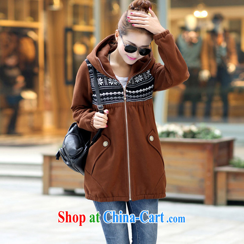 The Code's 2014 fall and winter new sweater thick MM, long, cap, jacket 200 Jack large, female brown 6 XL, Jade Yi Shu, shopping on the Internet