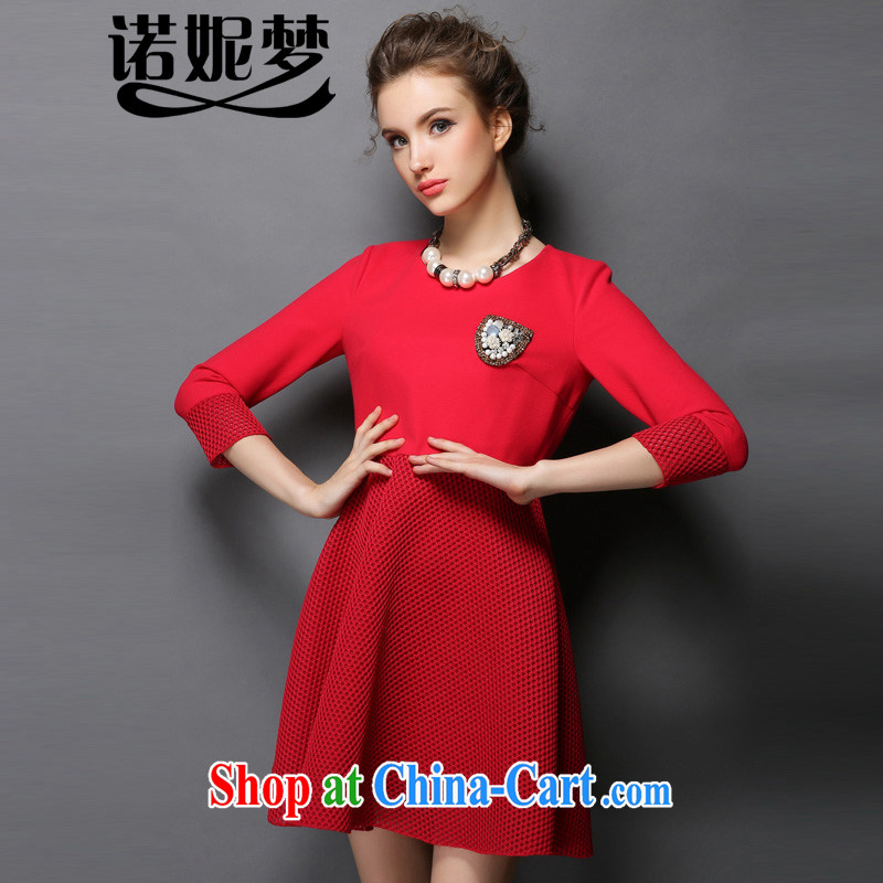 Connie's dream European and American high-end wood drill nails Pearl Web yarn short skirts and indeed increase, female 200 Jack 2015 spring new graphics thin A field dresses G 311 red XXXXXL