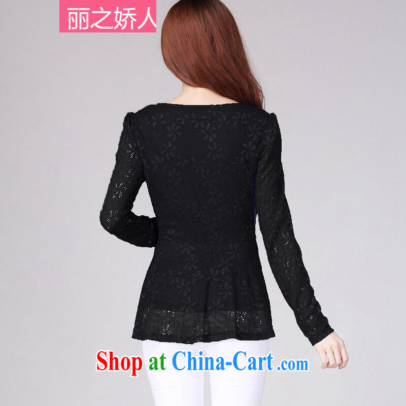 Lai's aviation people, thick MM larger female decoration, stretch long-sleeved lace solid T-shirt loose long-sleeved shirt T black XXXXL, Lai's concubine, and Internet shopping