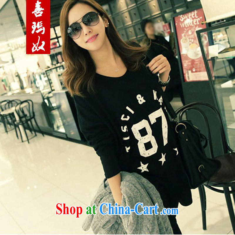 Hi Margaret slavery the code female thick sister 200 Jack sweater solid shirt loose long-sleeved Western pregnant women with BAT street loading A 8659 black large code XL 125 - 159 jack wear