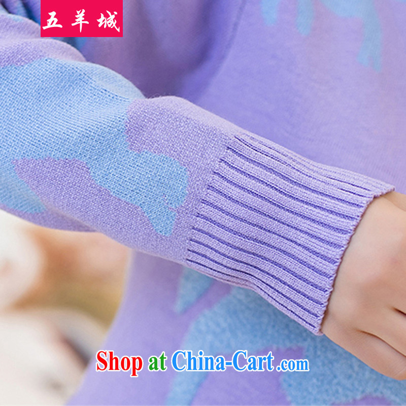 Five Rams City and indeed XL sweater larger female Korean version thick MM lapel dolls for the code knitted sweater sweater autumn and winter solid long-sleeved T-shirt 150 light purple 2182 XXXL/recommendations 160 - 190 jack, 5 rams City, shopping on the Internet