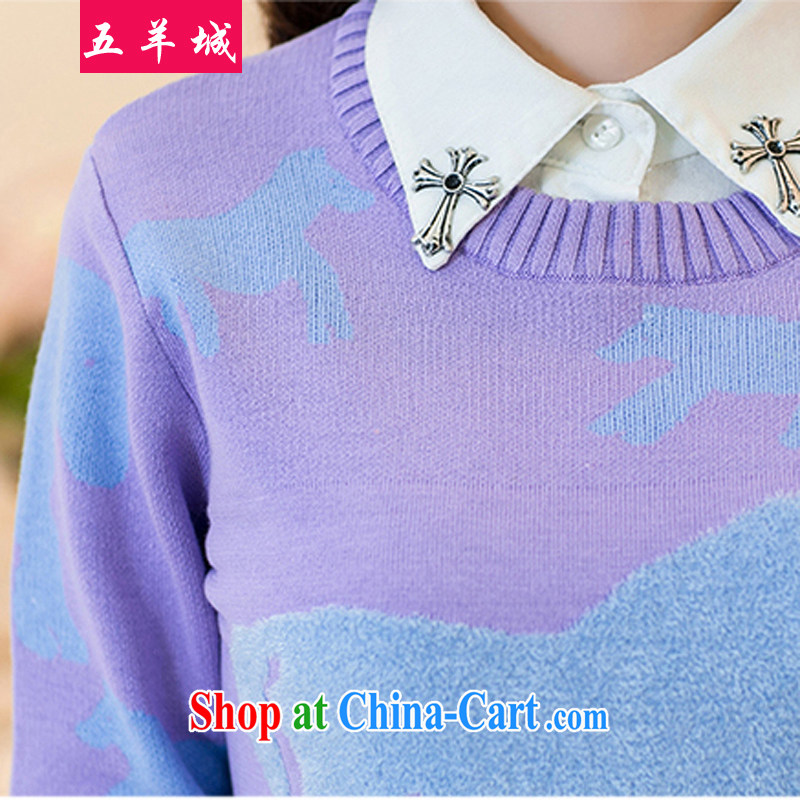 Five Rams City and indeed XL sweater larger female Korean version thick MM lapel dolls for the code knitted sweater sweater autumn and winter solid long-sleeved T-shirt 150 light purple 2182 XXXL/recommendations 160 - 190 jack, 5 rams City, shopping on the Internet