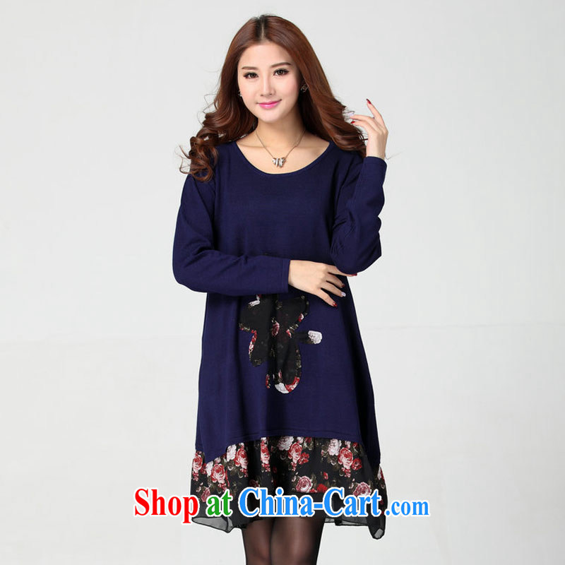 Hi Princess slave new, larger female loose video thin stretch the waist and stylish, with long-sleeved round-collar hit color dress skirt solid D 3115 Po large blue code are code 140 - 200 jack wear, Hi Maria slavery, shopping on the Internet