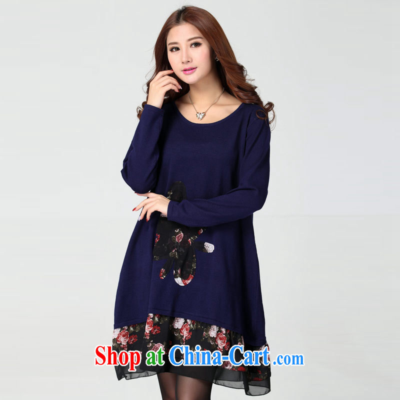 Hi Princess slave new, larger female loose video thin stretch the waist and stylish, with long-sleeved round-collar hit color dress skirt solid D 3115 Po large blue code are code 140 - 200 jack wear, Hi Maria slavery, shopping on the Internet