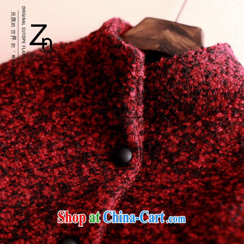 Winter ZN new retro wool wool coat is stylish and compact the original Chinese, with design female unique temperament gas, loose model, neck jacket wine red XL, ZN, shopping on the Internet