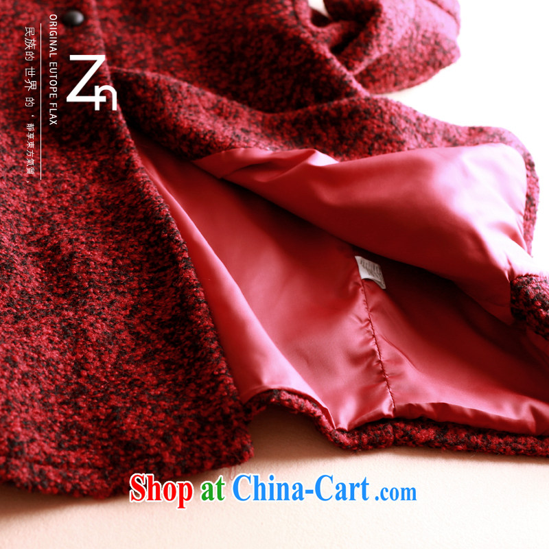 Winter ZN new retro wool wool coat is stylish and compact the original Chinese, with design female unique temperament gas, loose model, neck jacket wine red XL, ZN, shopping on the Internet
