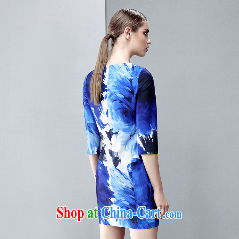 The wheat high-end large Code women spring 2015 new mm thick aura beauty stamp dress 851101723 blue 4 XL, former Yugoslavia, Mak, and shopping on the Internet