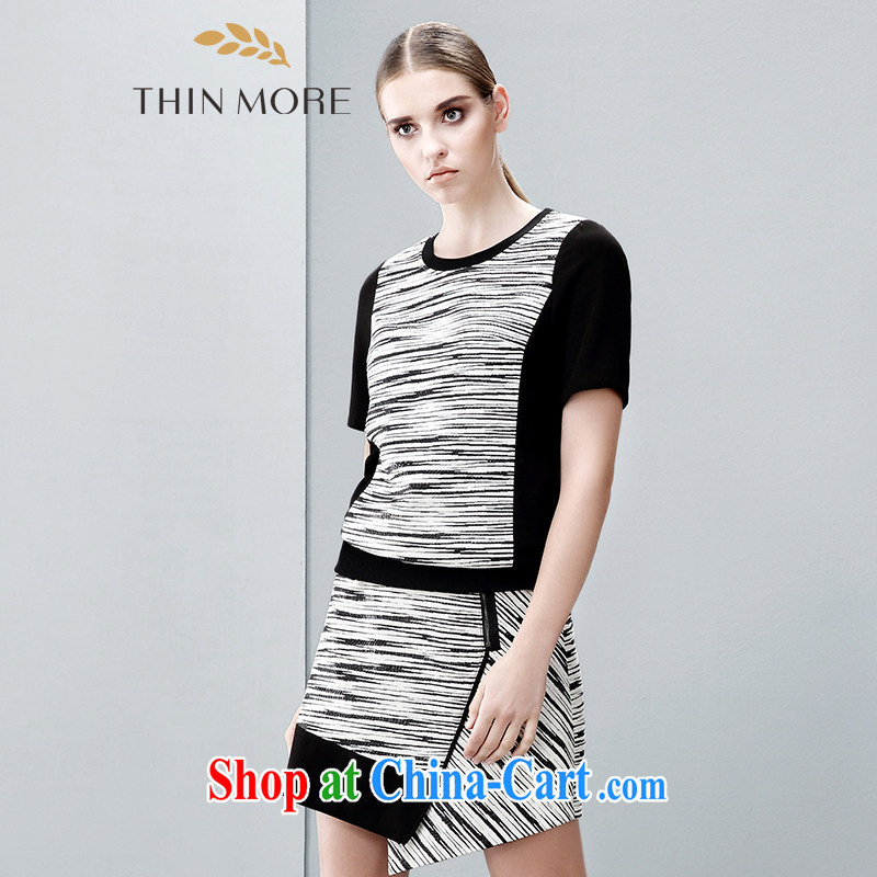The wheat high-end large Code women spring 2015 new mm thick black-and-white stripes very casual shirt 851362114 black-and-white stripes 6 XL