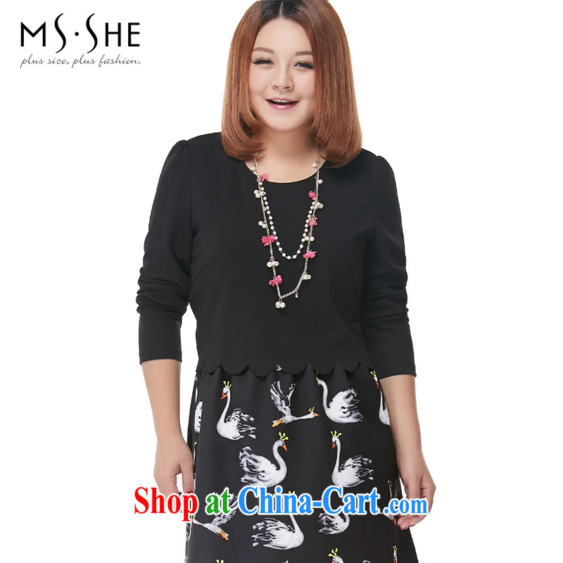 MsShe XL ladies' 2014 autumn and winter mm thick stamp graphics thin leave two temperament dress 2235 black 5 XL, Susan Carroll, Ms Elsie Leung Chow (MSSHE), shopping on the Internet