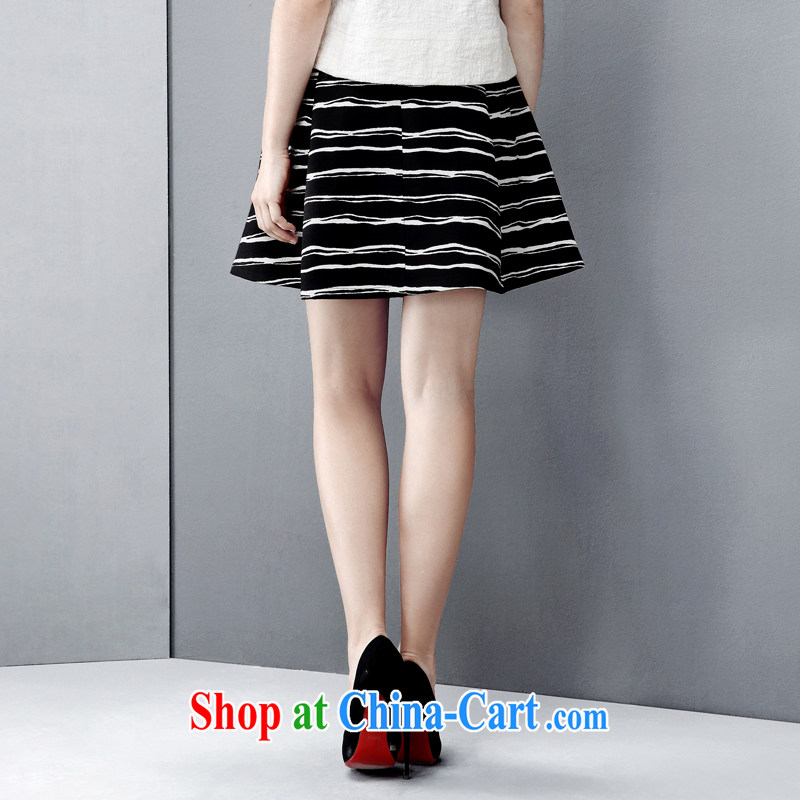 The wheat high-end large, female 2015 spring new thick mm stylish knocked color A-body skirt 851251056 black-and-white stripes 5 XL, former Yugoslavia, Mak, and shopping on the Internet