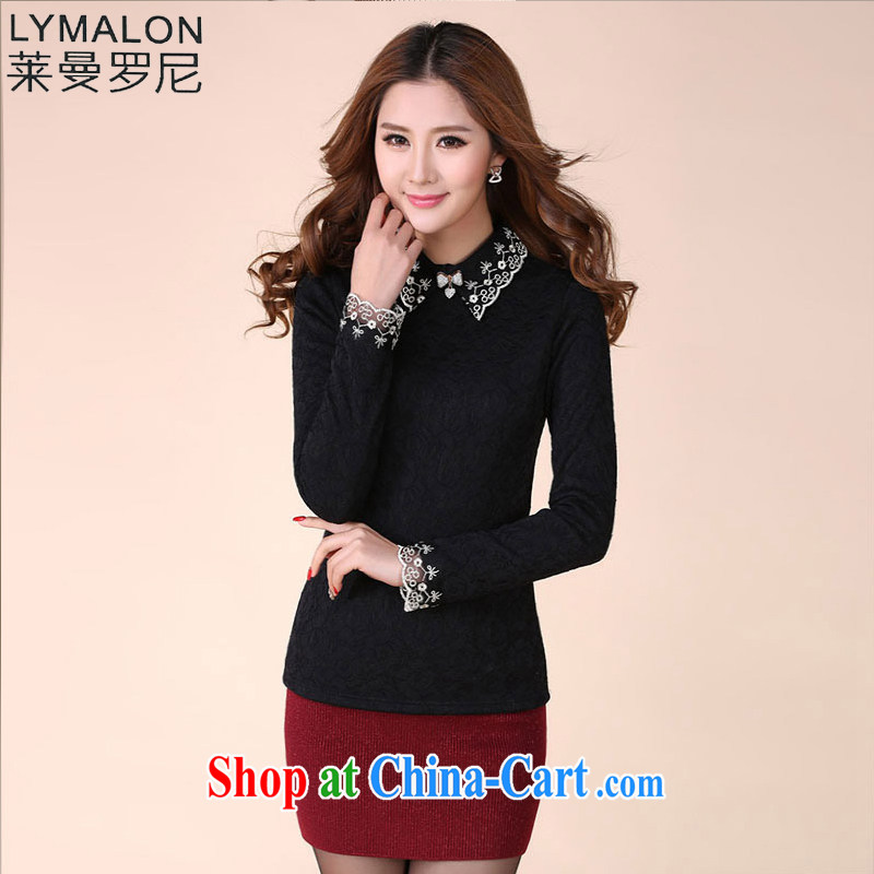 Lehman Ronnie lymalon 2015 winter clothes new, Korean version of the greater code female decoration, the lint-free cloth thick roll collar lace solid T-shirt 1066 apricot 5 XL, Lehman Ronnie (LYMALON), online shopping