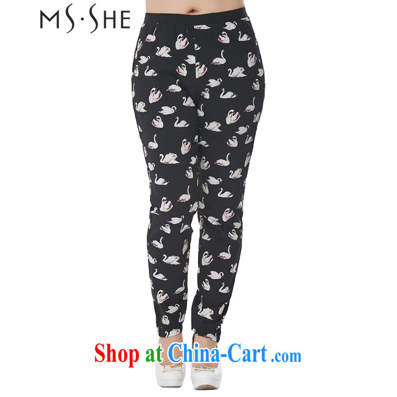 MSSHE XL girls 2015 new Swan stamp oak rib waist cultivating castor trousers clearance 2457 black T stamp duty 5