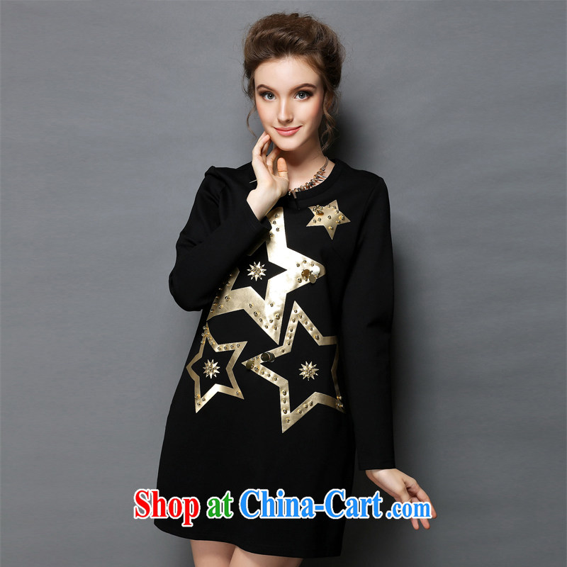 Emma European site high-end big and fat increases, with parquet drill dyeing beauty graphics thin thick sister dress black 4 XL _82.5 - 90 kg_