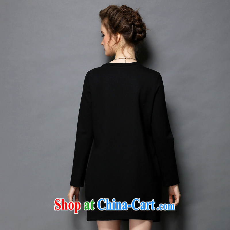 Emma European site high-end big and fat XL round-neck collar inserts drill dyeing beauty graphics thin thick sister dress black 4 XL (82.5 - 90 kg), and colorful, and shopping on the Internet