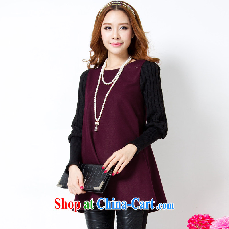 Poetry, 2014 autumn and winter, the larger female and indeed intensify, Korean small shirt loose video thin long-sleeved thick sweater solid shirt 881 dark red XXXXXL, poetry, and shopping on the Internet