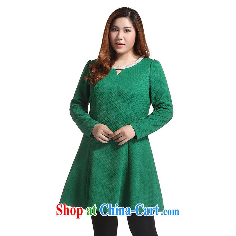 Slim LI Sau 2014 autumn and winter new, larger female high-end aura OL Bead Chain with round collar A beauty with long-sleeved dresses Q 6723 green 4 XL, slim Li-su, and shopping on the Internet