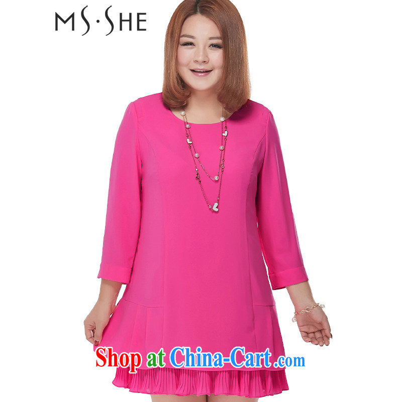 MSSHE XL women 2015 spring snow sweet woven stitching, with round-collar long-sleeved dresses clearance 2527 red 4 XL