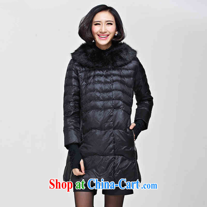 The fat XL women's coats, long quilted coat, female fat MM winter clothing graphics thin-Nagymaros collar down warm cotton clothing 200 Jack mm thick beauty graphics thin quilted coat female black XXXXL