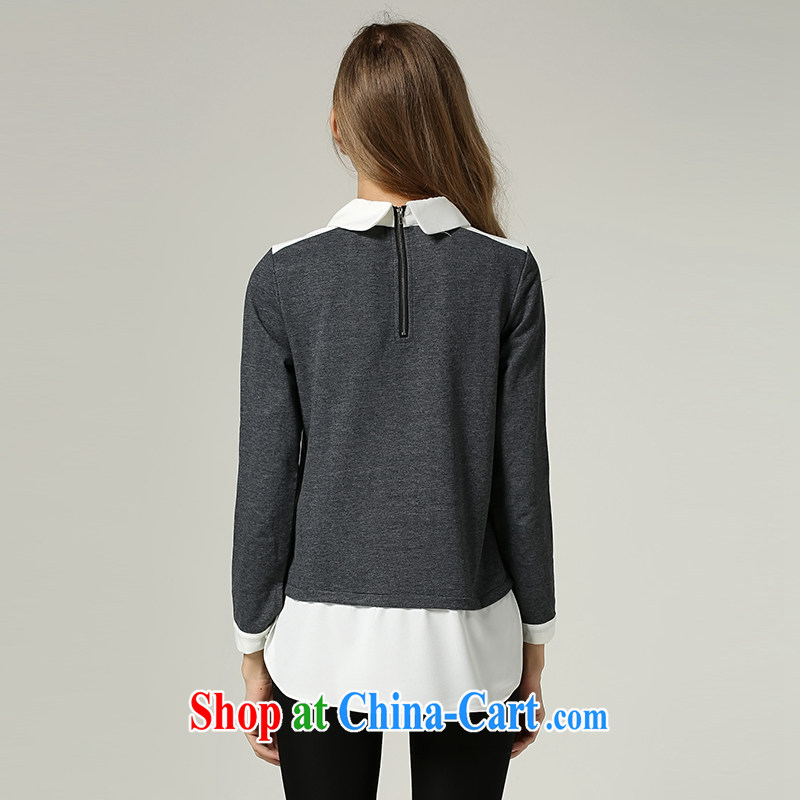 The Connie was a high-end European and American 2014 autumn and winter clothes new long-sleeved folder cotton shirts and indeed XL female knocked color stitching solid knitting T-shirt women s 1146 gray XXXXXL, Connie dreams, the Code women, online shopping