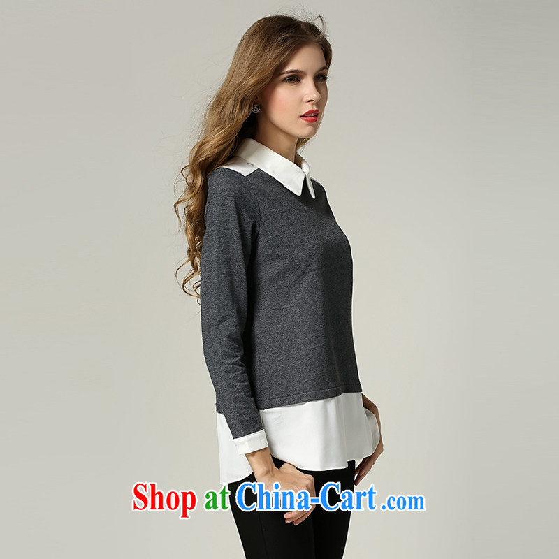 The Connie was a high-end European and American 2014 autumn and winter clothes new long-sleeved folder cotton shirts and indeed XL female knocked color stitching solid knitting T-shirt women s 1146 gray XXXXXL, Connie dreams, the Code women, online shopping