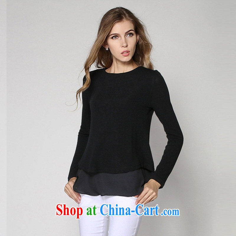 The Connie was a high-end European solid long-sleeved T-shirt and indeed increase, female 200 jack to wear 2014 autumn and winter with new stitching knitted T-shirt women s 1129 black XXXXXL, Connie dreams, shopping on the Internet